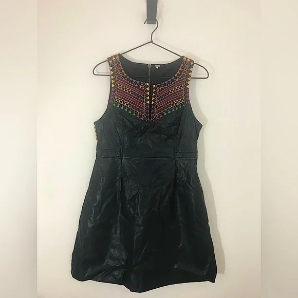 Free People vegan leather dress with bright embroidery